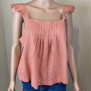 Ann Taylor top linen blend Cottagecore Ditsy Floral Print with Ruffled Shoulders